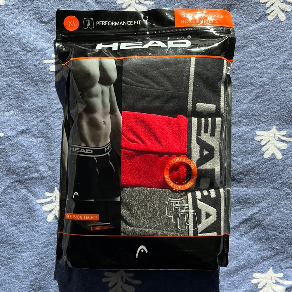 Men’s 3-Pack Boxer Briefs. Red, black, gray